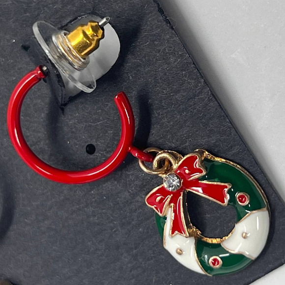 Nordstrom Christmas Holiday Wreath Hoop Mini Earrings Cute Seasonal Style - Picture 4 of 5
